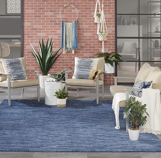 Nourison Home Essentials Indoor/Outdoor Navy Blue 10' x 14' Area Rug, Easy Cleaning, Non Shedding, Bed Room, Living Room, Dining Room, Backyard, Deck, Patio (10x14)