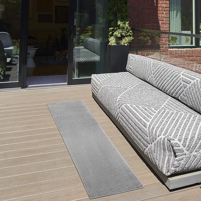Nourison Home Essentials Indoor/Outdoor Silver Grey 2'2" x 7'6" Area Rug, Easy Cleaning, Non Shedding, Bed Room, Living Room, Dining Room, Backyard, Deck, Patio (2x8)