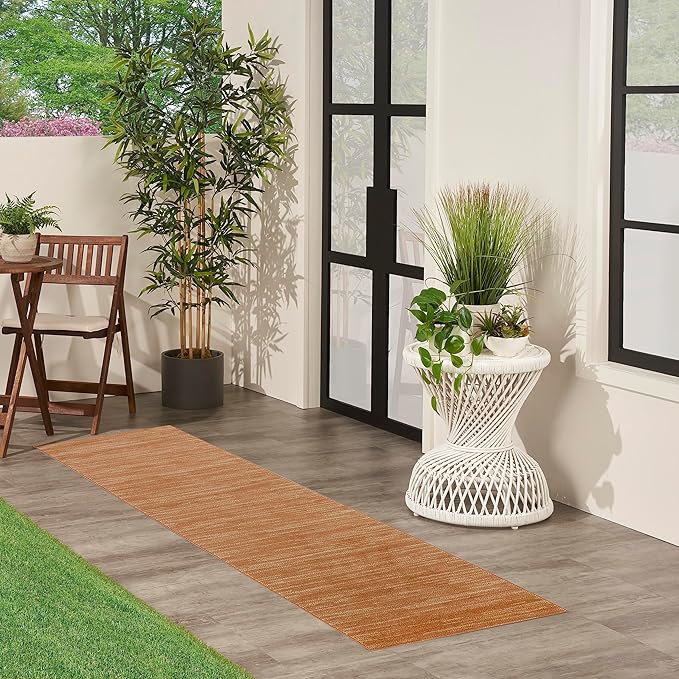 Nourison Home Essentials Indoor/Outdoor Rust 2'2" x 10' Area Rug, Easy Cleaning, Non Shedding, Bed Room, Living Room, Dining Room, Backyard, Deck, Patio (2x10)