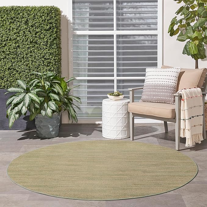 Nourison Home Essentials Indoor/Outdoor Green Gold 6' x Round Area Rug, Easy Cleaning, Non Shedding, Bed Room, Living Room, Dining Room, Backyard, Deck, Patio (6 Round)