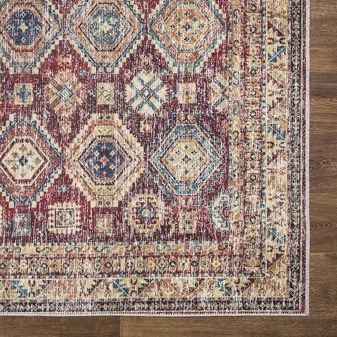 Bloom Rugs Washable Non-Slip 2x3 Rug - Dark Red/Multicolor Traditional Oriental Area Rug for Living Room, Bedroom, Dining Room, and Kitchen - Exact Size: 2' x 3'