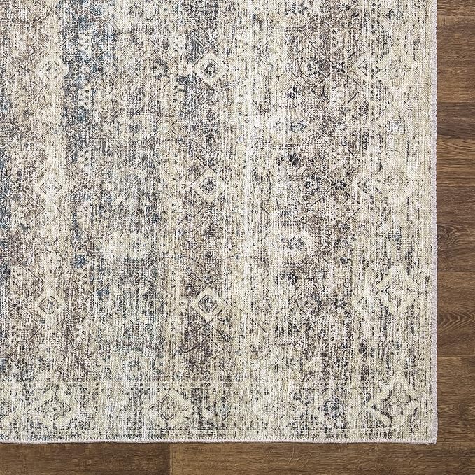 Bloom Rugs Caria Washable Non-Slip 5x7 Rug - Beige Brown/Teal Traditional Area Rug for Living Room, Bedroom, Dining Room, and Kitchen - Exact Size: 5' x 7'