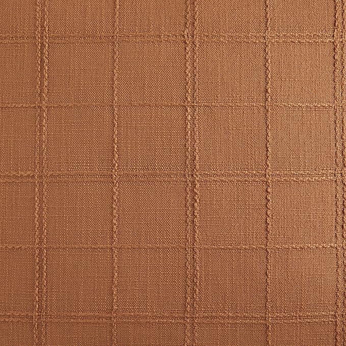 ZeeMart Linen Checked Throw Pillow Covers Set of 2, 24x24 Inch Caramel/Cream, Farmhouse Decorative Single Sided Grid Embroidered Couch Pillow Cases Burnt Orange Cotton Linen Cushion Covers