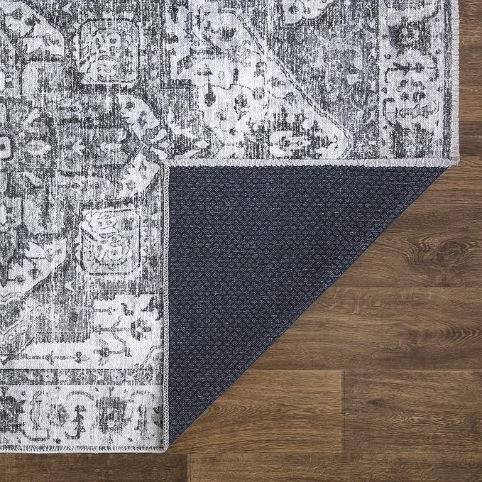 Bloom Rugs Washable Non-Slip 10x14 Rug - Silver/Dark Gray Traditional Oriental Area Rug for Living Room, Bedroom, Dining Room, and Kitchen - Exact Size: 10' x 14'