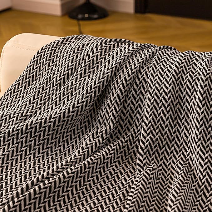 Peshtemania Premium Cotton Light Weight Boho Throw Blanket 50”x60” Gray Black and Off White for Bed Chair Couch Farmhouse Turkish Throws for Sofa Bedroom Outdoor Fall Throw Blanket Yoga Blanket