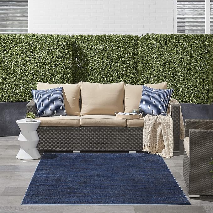 Nourison Home Essentials Indoor/Outdoor Midnight Blue 5' x 7' Area Rug, Easy Cleaning, Non Shedding, Bed Room, Living Room, Dining Room, Backyard, Deck, Patio (5x7)