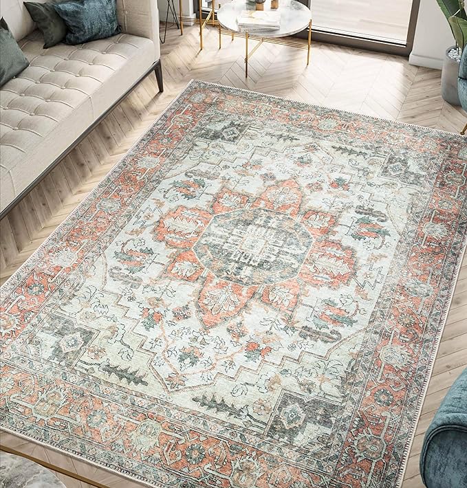 Keen Home Design 4x6 Rug - Machine Washable Area Rug with Non-Slip Backing, Ideal for Living Room, Dining Room, Bedroom - Vintage, Easy Clean, Durable, Low Pile - (4' x 6')