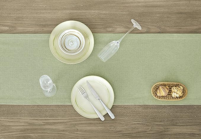 ZeeMart Basic Linen Style Table Runner, 14 x 72 Inch Sage Green, Rustic Farmhouse Green Table Runners 72 Inches Long, Everyday Polyester Table Runner - Machine Washable & Easy Care