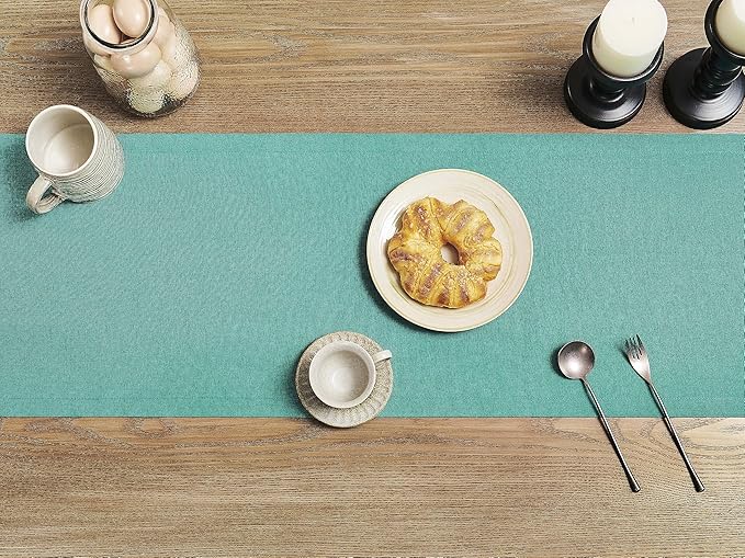 ZeeMart Basic Linen Style Table Runner, 14 x 108 Inch Teal Chambray, Rustic Farmhouse Teal Table Runners 108 Inches Long, Everyday Polyester Table Runner - Machine Washable & Easy Care