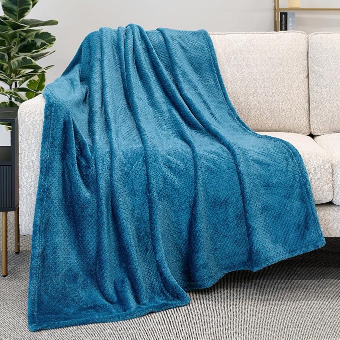 PAVILIA Turquoise Blue Throw Blanket for Couch, Twin Bed, Soft Fleece Throws for Sofa Chair, Fuzzy Waffle Textured Blanket, Cozy Warm Lightweight All Season Blanket Throw, 60x80