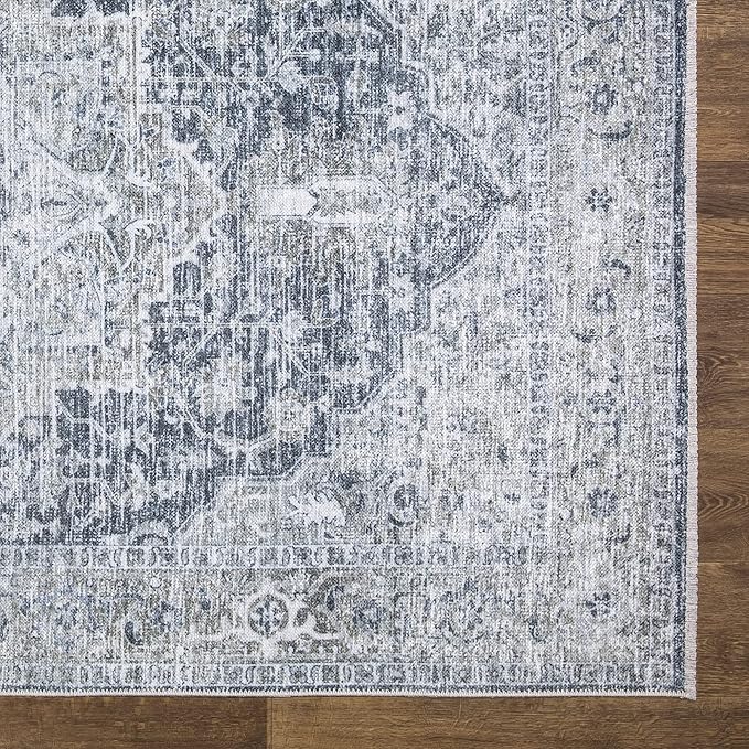 Bloom Rugs Caria Washable Non-Slip 5x7 Rug - Gray/Dark Blue Traditional Area Rug for Living Room, Bedroom, Dining Room, and Kitchen - Exact Size: 5' x 7'