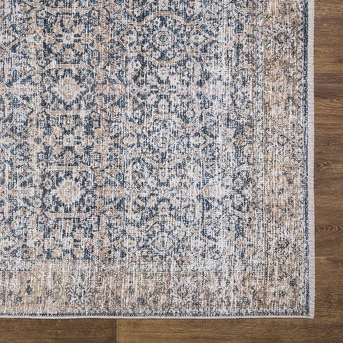 Bloom Rugs Washable Non-Slip 2x3 Rug - Dark Blue/Tan Traditional Oriental Area Rug for Living Room, Bedroom, Dining Room, and Kitchen - Exact Size: 2' x 3'
