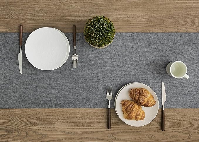ZeeMart Basic Linen Style Table Runner, 14 x 90 Inch Charcoal, Rustic Farmhouse Grey Table Runners 90 Inches Long, Everyday Polyester Table Runner - Machine Washable & Easy Care