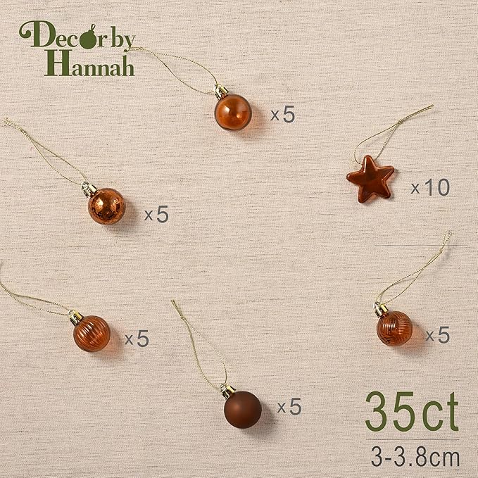 DecorbyHannah Mini Christmas Tree Ornaments, 35ct 1.18inches Copper Broze Christmas Ball Ornaments for Tree Decorations, Small Clear Shatterproof Plastic Hanging Balls Bulk for Xmas,Easter, Party