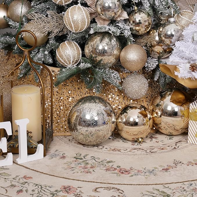 XmasExp Large Christmas Ball Ornaments,1pcs Champagne Giant Shatterproof Plastic Hanging Mercury Xmas Ball Decorations Christmas Tree Ornaments (Champagne Gold, 8")