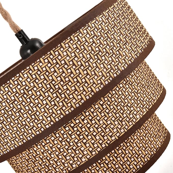 XININSUN Rattan Plug in Pendant Light Boho Wicker Lampshade Hanging Lights with Plug in Cord Plug in Chandelier for Bedroom Kitchen Dining Room Island