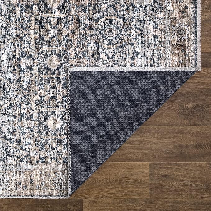 Bloom Rugs Washable Non-Slip 10x14 Rug - Dark Blue/Tan Traditional Oriental Area Rug for Living Room, Bedroom, Dining Room, and Kitchen - Exact Size: 10' x 14'