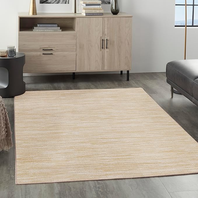Nourison Home Essentials Indoor/Outdoor Ivory Gold 5' x 7' Area Rug, Easy Cleaning, Non Shedding, Bed Room, Living Room, Dining Room, Backyard, Deck, Patio (5x7)