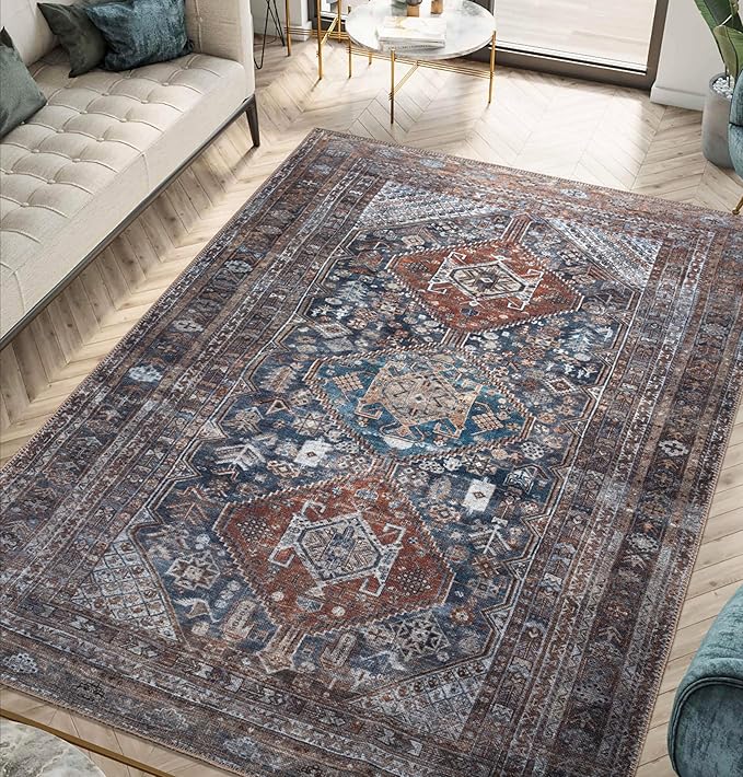 Keen Home Design 4x6 Rug - Machine Washable Area Rug with Non-Slip Backing, Ideal for Living Room, Dining Room, Bedroom - Vintage, Easy Clean, Durable, Low Pile - (4' x 6')
