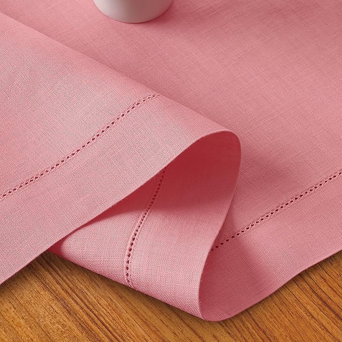 D'Moksha Homes Linen Dusty Pink Table Runner 84 Inches Long - 100% Pure Linen Table Runner 14 x 84 Inch for Valentines, Spring, Easter - Classic Hemstitch