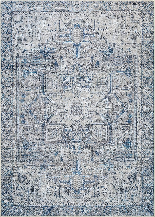 Bloom Rugs Washable Non-Slip 9' x 12' Rug - Blue/Gray Traditional Area Rug for Living Room, Bedroom, Dining Room, and Kitchen - Exact Size: 9' x 12'