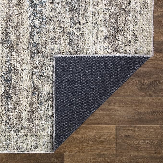 Bloom Rugs Washable Non-Slip 2x3 Rug - Beige Brown/Teal Traditional Oriental Area Rug for Living Room, Bedroom, Dining Room, and Kitchen - Exact Size: 2' x 3'