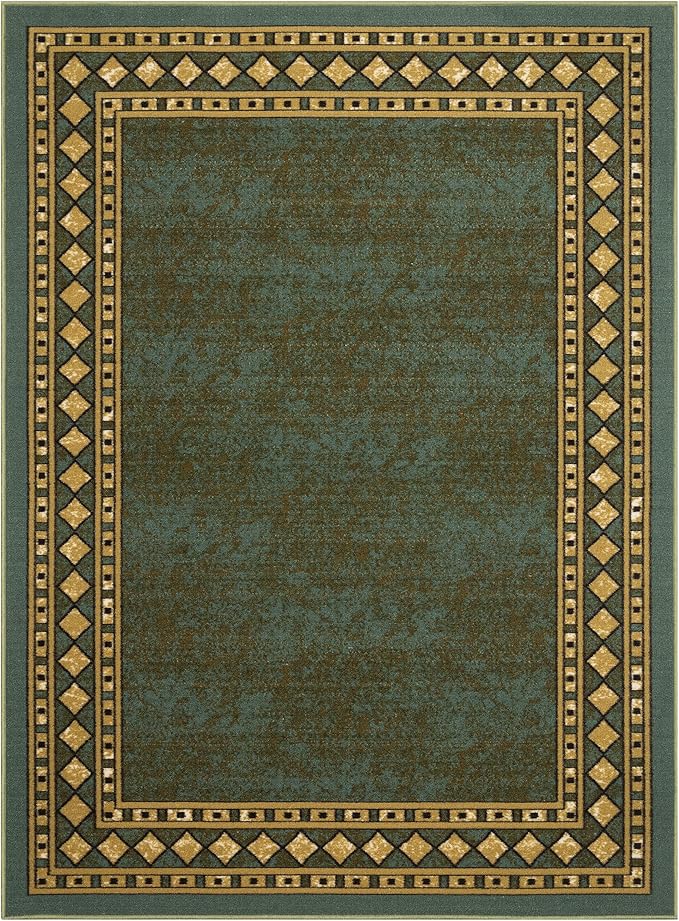 Antep Rugs Alfombras Modern Bordered 5x7 Non-Skid (Non-Slip) Low Profile Pile Rubber Backing Indoor Area Rugs (Green, 5' x 7')