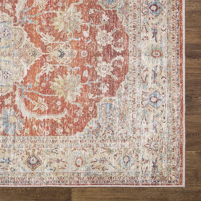 Bloom Rugs Caria Washable Non-Slip 10 ft Runner - Orange/Olive Beige Traditional Runner for Entryway, Hallway, Bathroom, and Kitchen - Exact Size: 2'6" x 10'