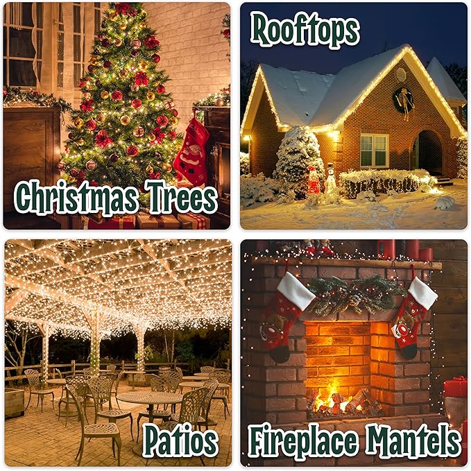 Clear Warm White Christmas Lights - 9 ft String of 50 Incandescent Mini Bulbs Multifunctional Lighting Modes, for Decorative, Bedroom, Outdoor, Xmas Twinkle Tree Lights with Green Wire Total 10.4 ft