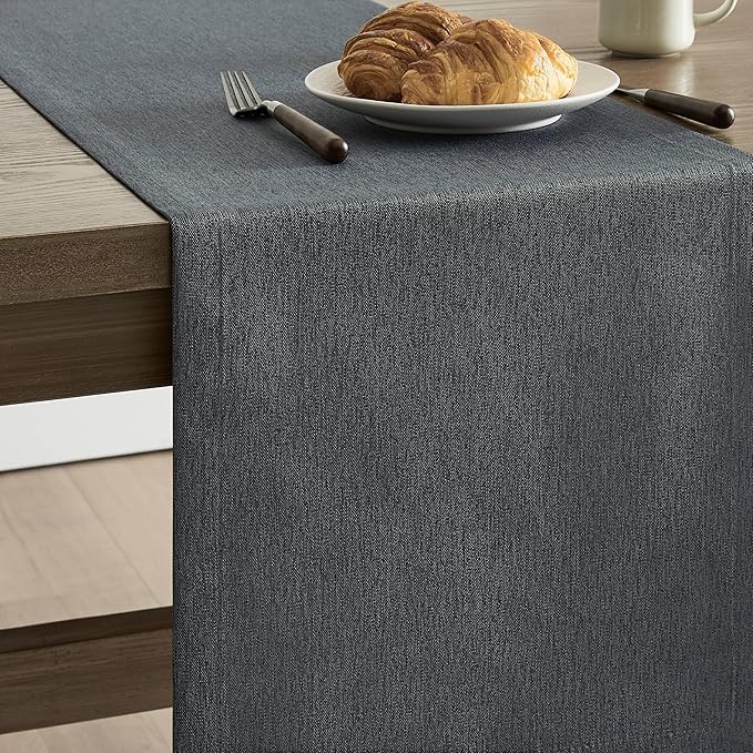 ZeeMart Basic Linen Style Table Runner, 14 x 108 Inch Charcoal, Rustic Farmhouse Grey Table Runners 108 Inches Long, Everyday Polyester Table Runner - Machine Washable & Easy Care
